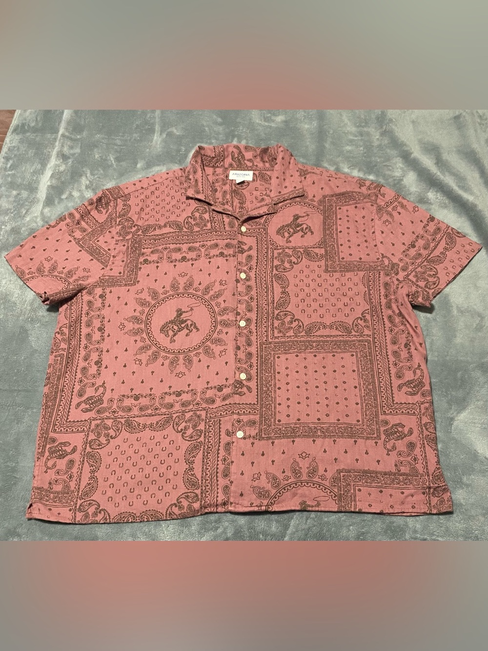 Arizona Jean Company Rose Bandana Print Short-Sleeve Button Shirt